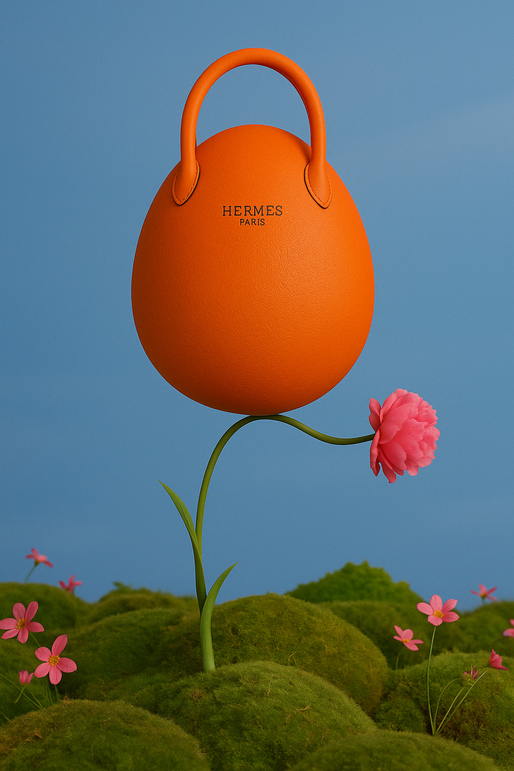 AI gegenereerd productbeeld, oranje tas als bloem.