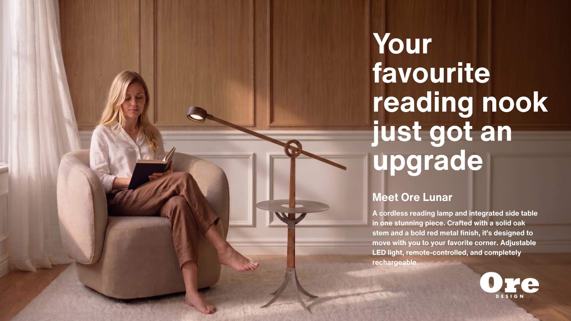 AI campaign image created with Ore Design for the Ore Lunar reading lamp